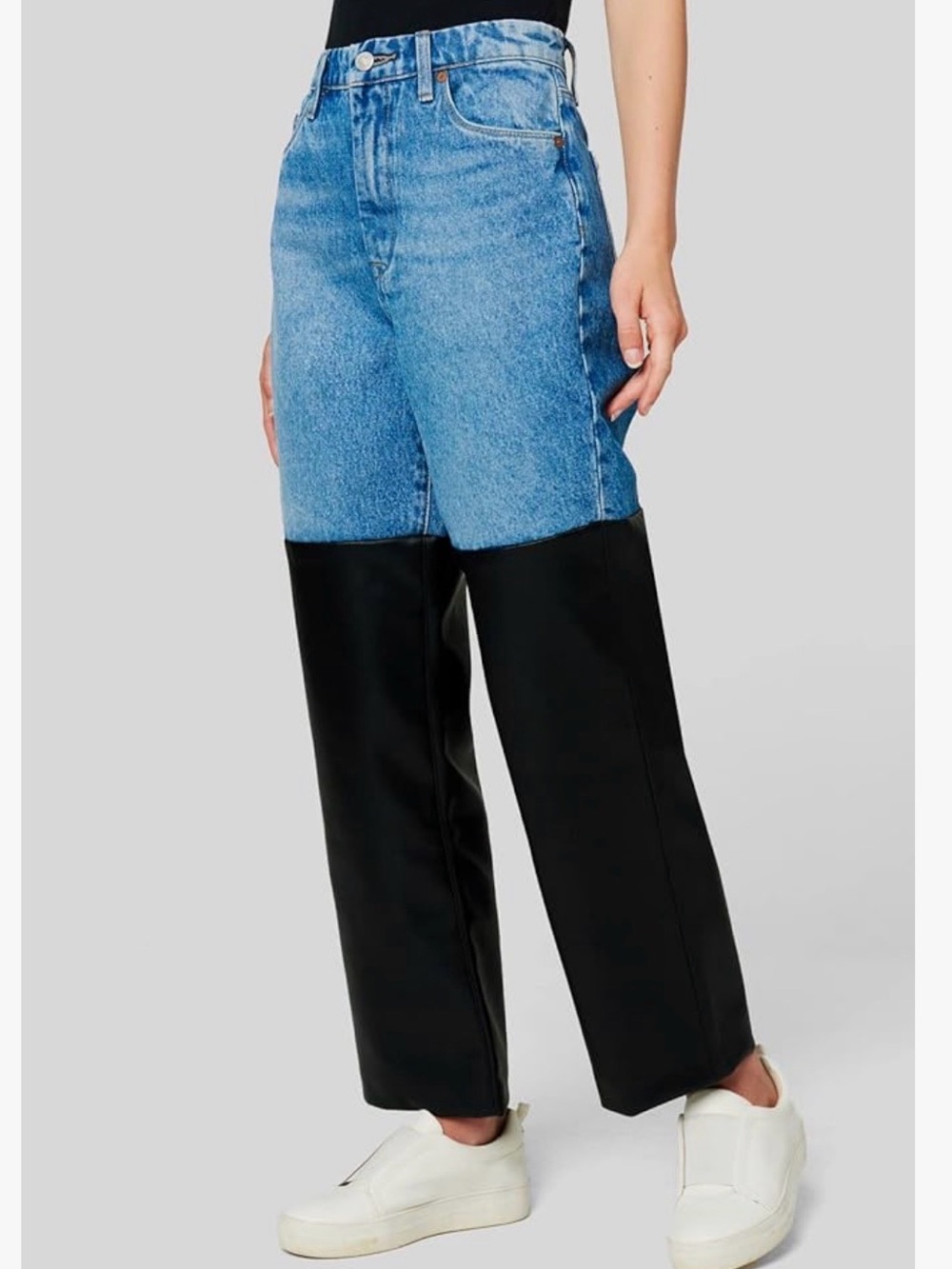 Blank NYC Two-Tone Blue Denim and Faux Leather Wide Leg Jeans | Size 27 - Picture 4 of 15